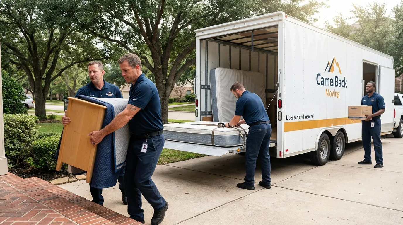 Crew loading residential truck for cross-state move from Ackley, IA