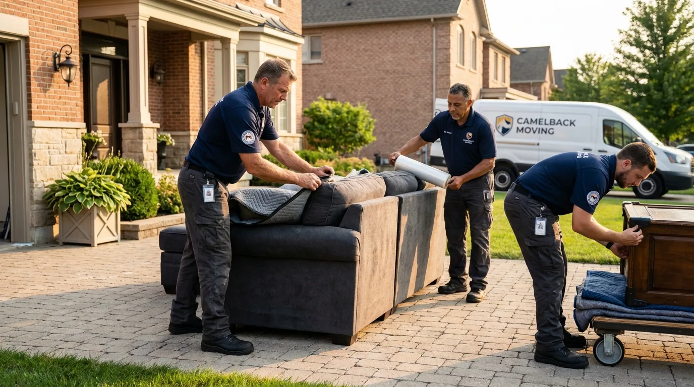 Large estate moving crew wrapping furniture in Ackley, IA